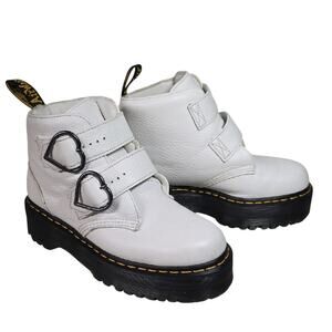 Dr. Martens Devon Heart Platform White Leather Boots Womens Size 9